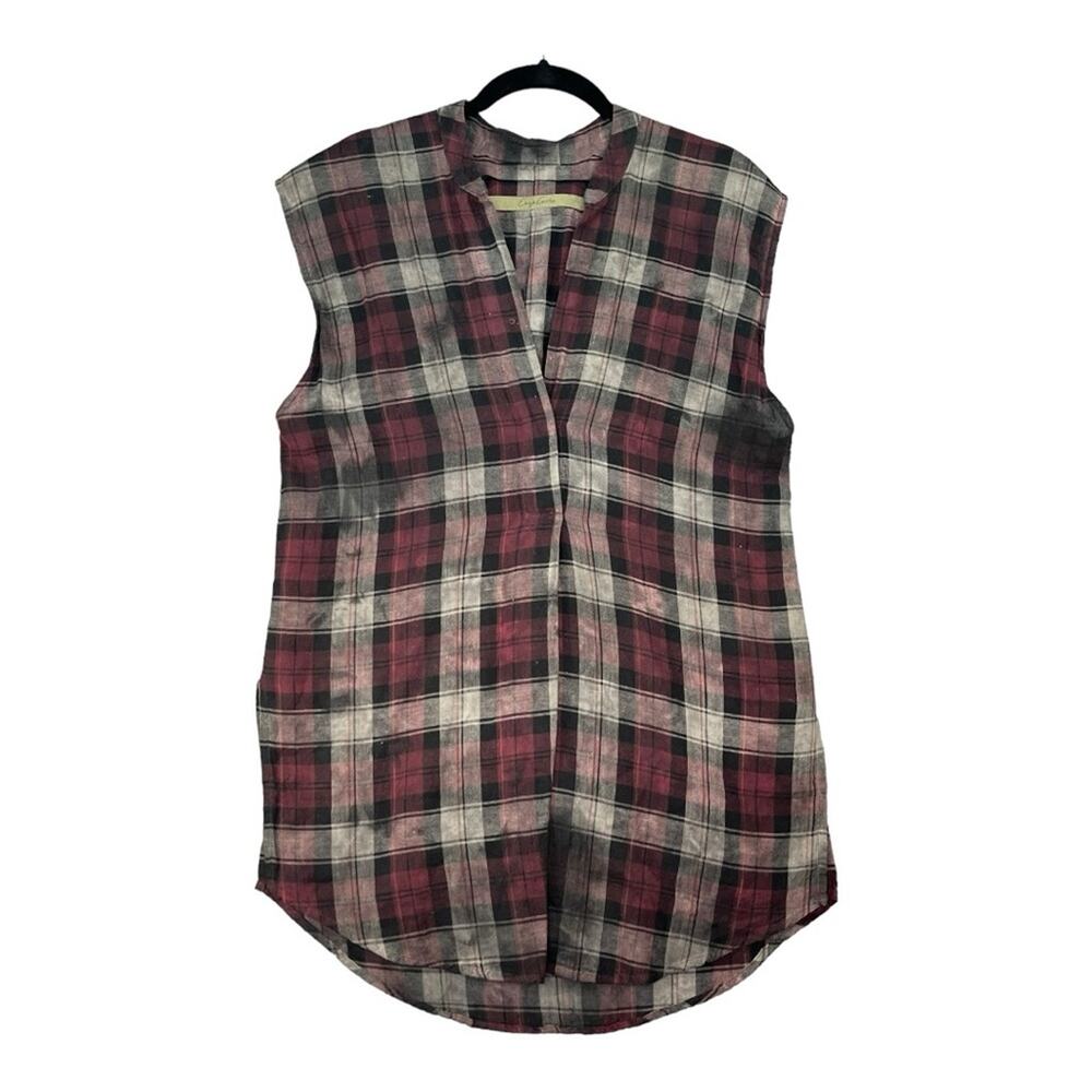 Enza Costa Shirt Plaid Linen Cotton Blend Tunic Medium